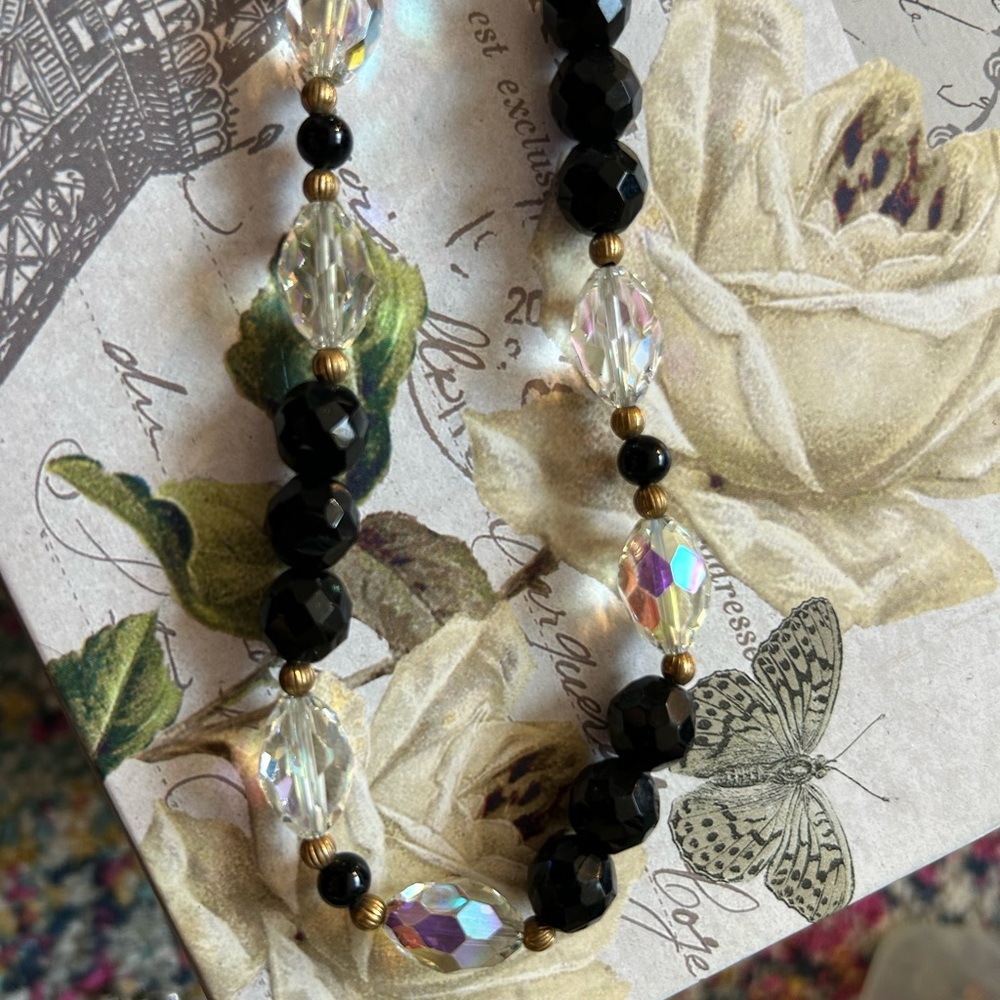 FANTASTIC OLD VINTAGE Faceted AB Glass Beaded Necklace